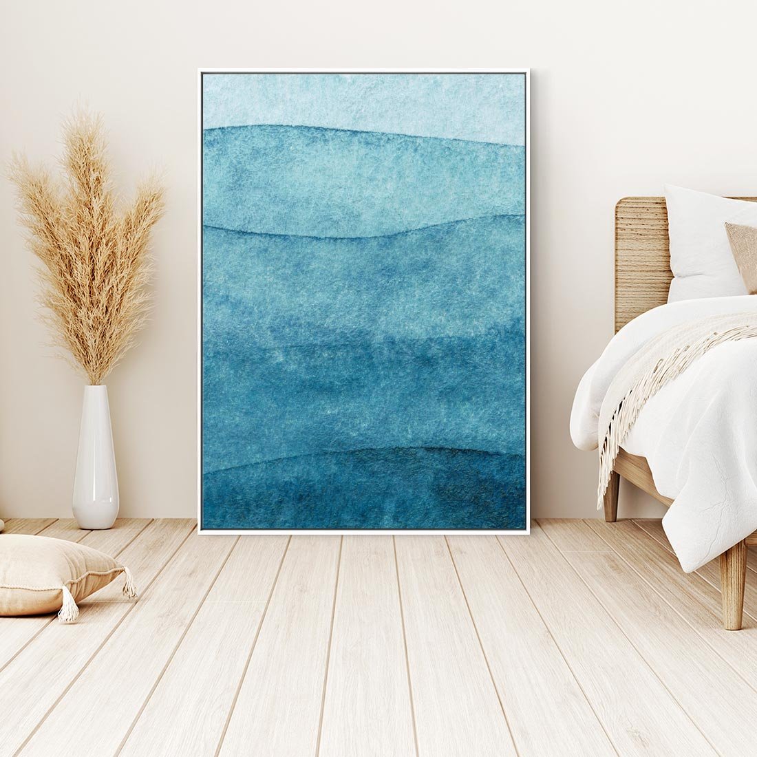 Obraz w ramie 50x70 - Kolorowe fale akwareli - akwarela, fale - rama biała