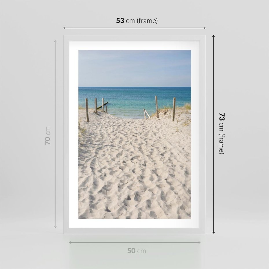 Plakat w ramie 50x70 - Harmonia plażowego morza - plaża, morze - rama biała