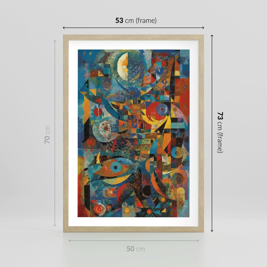 Plakat w ramie 50x70 - Migotliwe Przesunięcia Konturów - abstrakcyjny obraz, sztuka abstrakcji - rama drewno