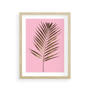 Plakat w ramie 50x70 - Promienie złotej palmy - złota, palma - rama drewno