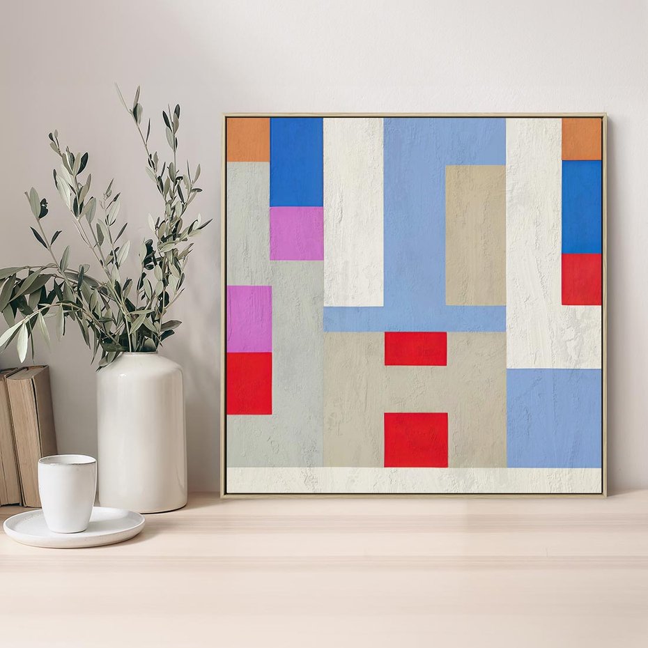 Obraz w ramie 80x80 - Bezczasowe Przenikanie Kształtów - abstrakcyjne geometryczne kształty, olejny obraz - rama drewno