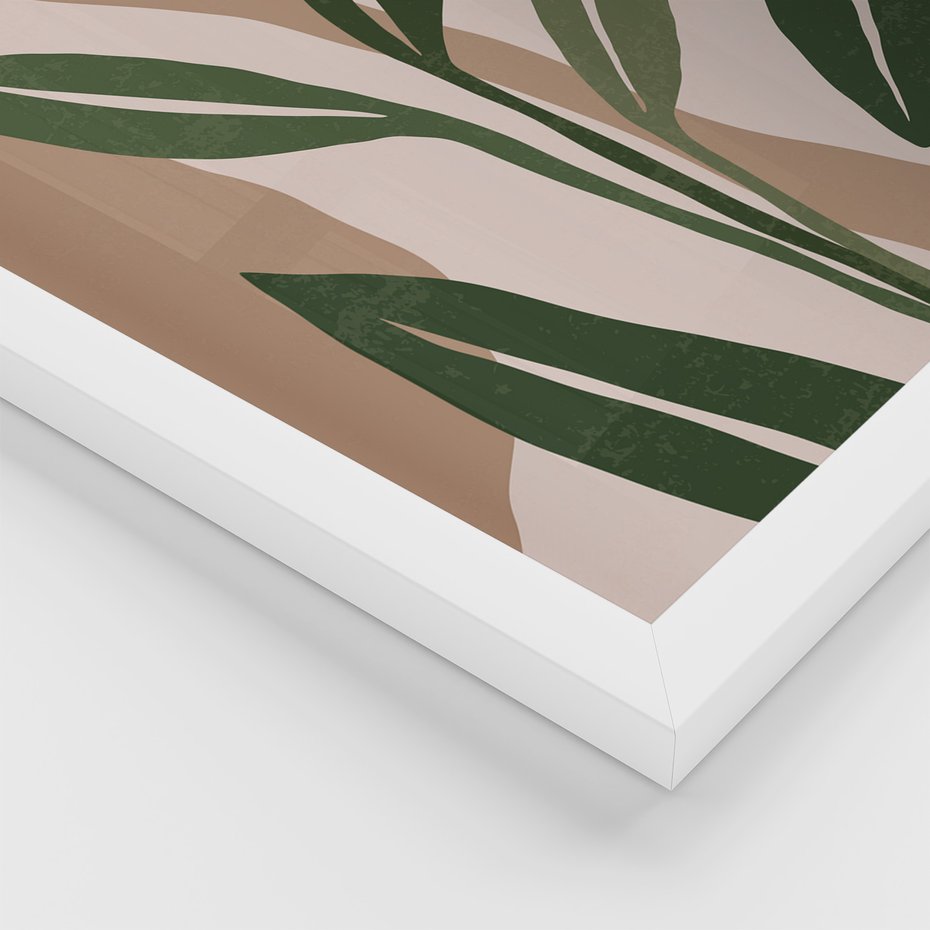 Zestaw obrazy w ramie 50x70 galeria - Liście, graficzne, boho - rama biała