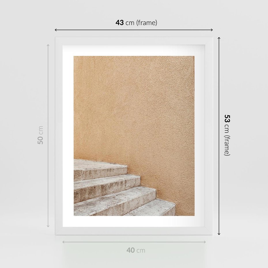 Plakat w ramie 40x50 - Schod w Beżu - schody, minimalizm - rama biała