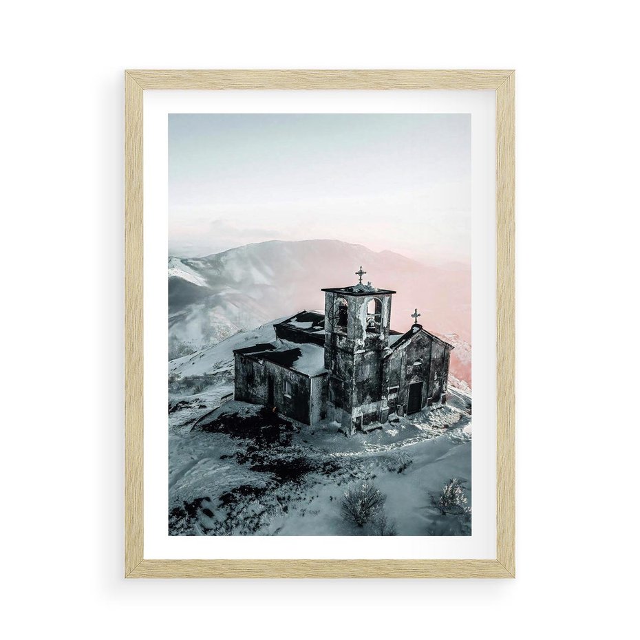 Plakat w ramie 50x70 - Stary Kościół w Górach - stary kościół, ruiny - rama drewno