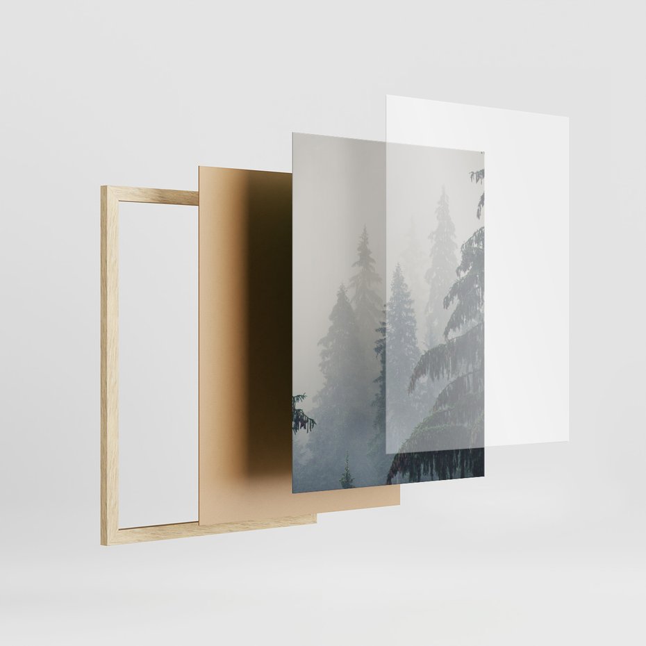 Zestaw obrazy w ramie 50x70 galeria - Jeleń, mglisty, las, skandynawski - rama drewno