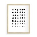 Plakat w ramie 50x70 - Refleksje Światła - minimalistyczna kompozycja, czarne kropkina białym tle - rama drewno