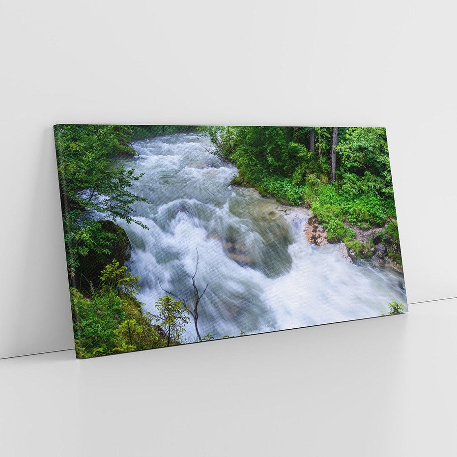 Obraz na płótnie 100x50 - Magia lasu nad rzeką - wodospad, rzeka