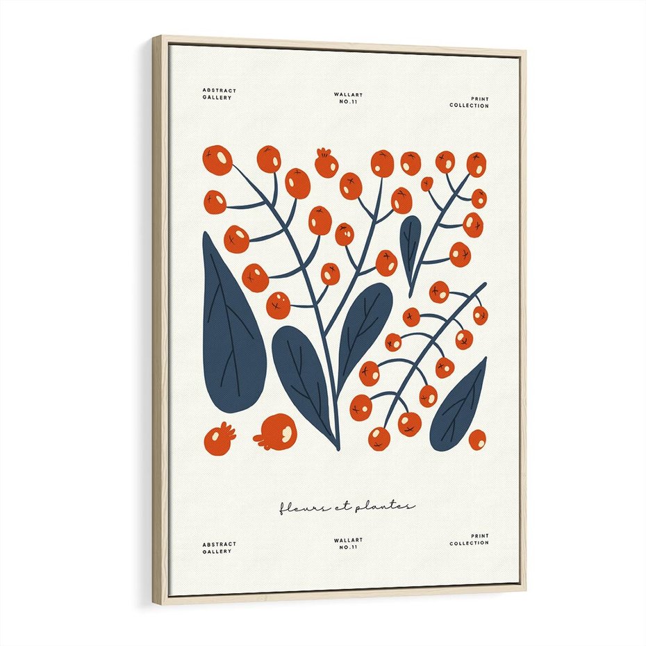 Obraz w ramie 80x120 - Minimalistyczna Uroda Jarzębin - jarzębiny, niebieskie liście - rama drewno