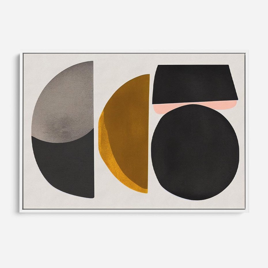 Obraz w ramie 100x70 - Tajemnice sztuki odkryte - geometryczne półkola, kształty - rama biała