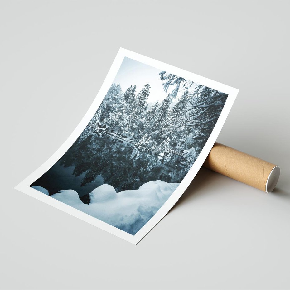 Plakat bez ramy 30x40 - Zima nad Jeziorem - krajobraz zimowy, jezioro