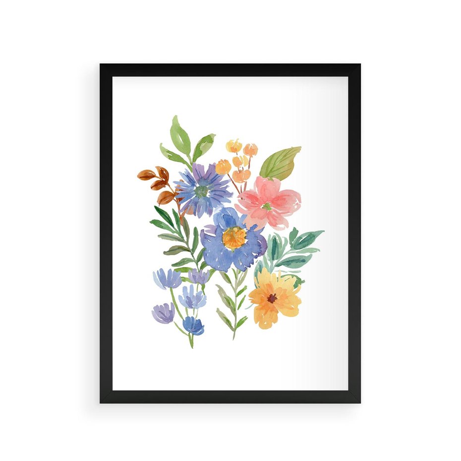 Plakat w ramie 30x40 - Kwiatowe Opowieści - akwarelowe polne kwiaty, minimalistyczna sztuka - rama czarna