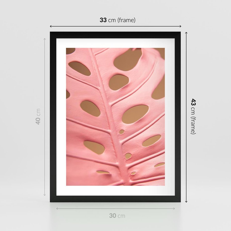 Plakat w ramie 30x40 - Różowa monstera w pełnym rozkwicie - różowa, monstera - rama czarna