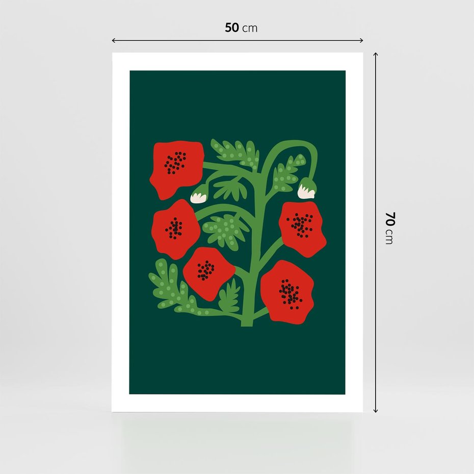 Plakat bez ramy 50x70 - Księga Odbić - abstrakcyjna kwiatowa kompozycja, zielone mocne tło