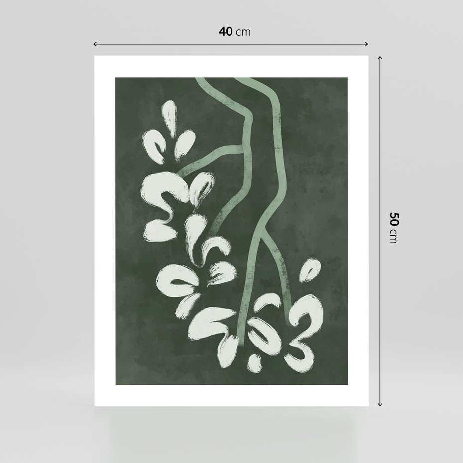 Plakat bez ramy 40x50 - Rozkwitające Zielone Gałęzie - abstrakcyjne delikatne zielone linie, podobne do gałęzi kwiatów