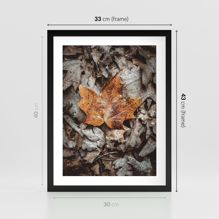 Plakat w ramie 30x40 - Jesienne Czarowanie - suchy liść, żółty - rama czarna