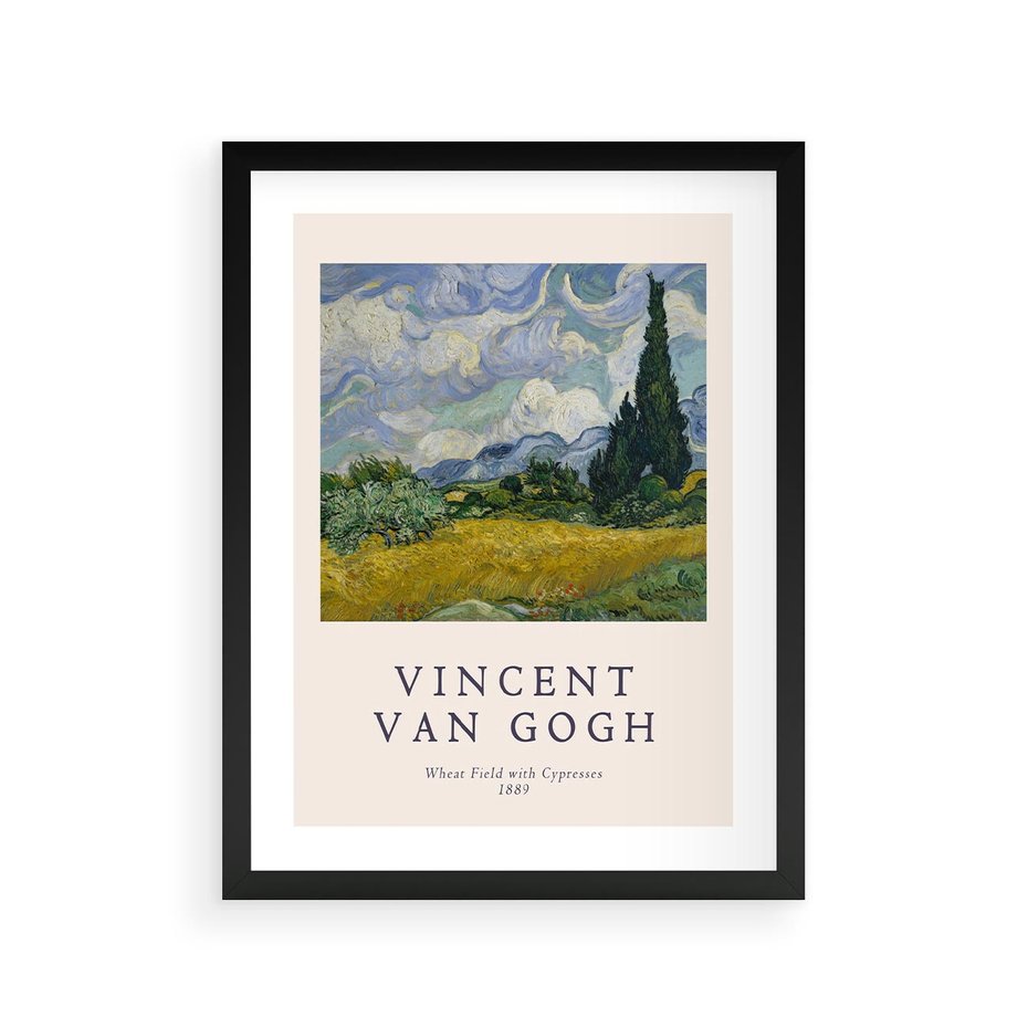 Plakat w ramie 30x40 - Pole z Cyprysami - reprodukcja obrazu, van gogh - rama czarna