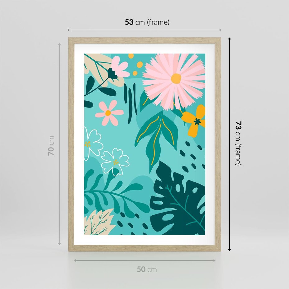Plakat w ramie 50x70 - Kwiatowe Wibracje - pastelowa kompozycja, kwiaty - rama drewno