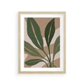 Plakat w ramie 30x40 - Nowoczesność Natury: Plakat z Zielonymi Liśćmi - nowoczesny plakat, beż - rama drewno