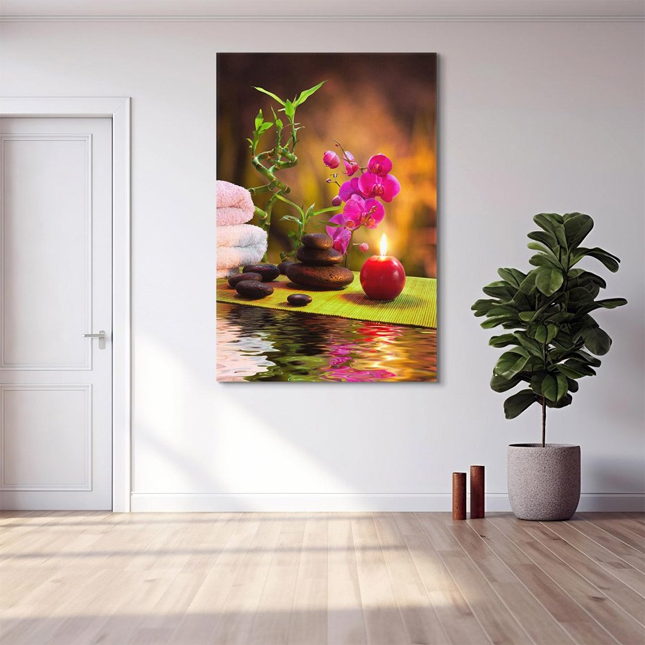 Obraz na płótnie 80x120 - Światło Świecących Kwiatów w Spa - spa, świaca