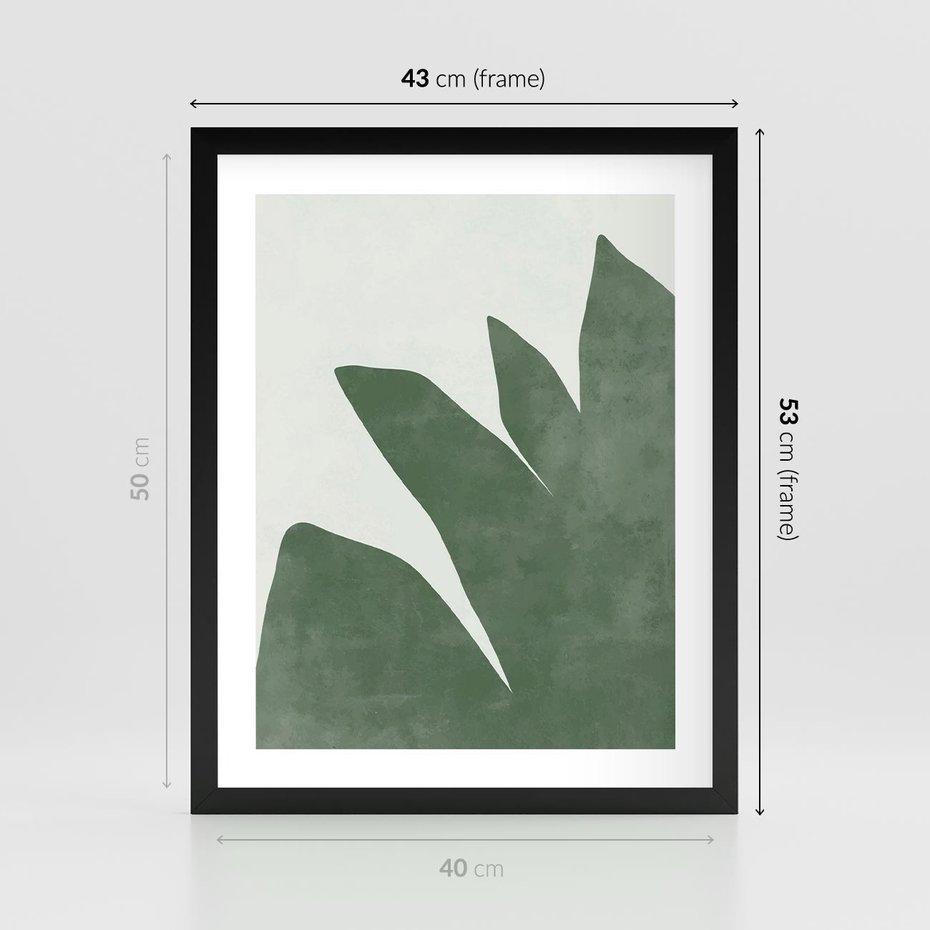 Plakat w ramie 40x50 - Oaza Harmonii - abstrakcyjny kształt, zielony plakat - rama czarna