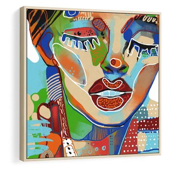 Obraz w ramie 50x50 - Kolorowe Formy - abstrakcyjny portret kobiety, twarz - rama drewno