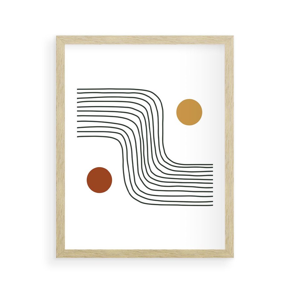 Plakat w ramie 40x50 - Kontury Harmonii - nieregularne linie, koła - rama drewno