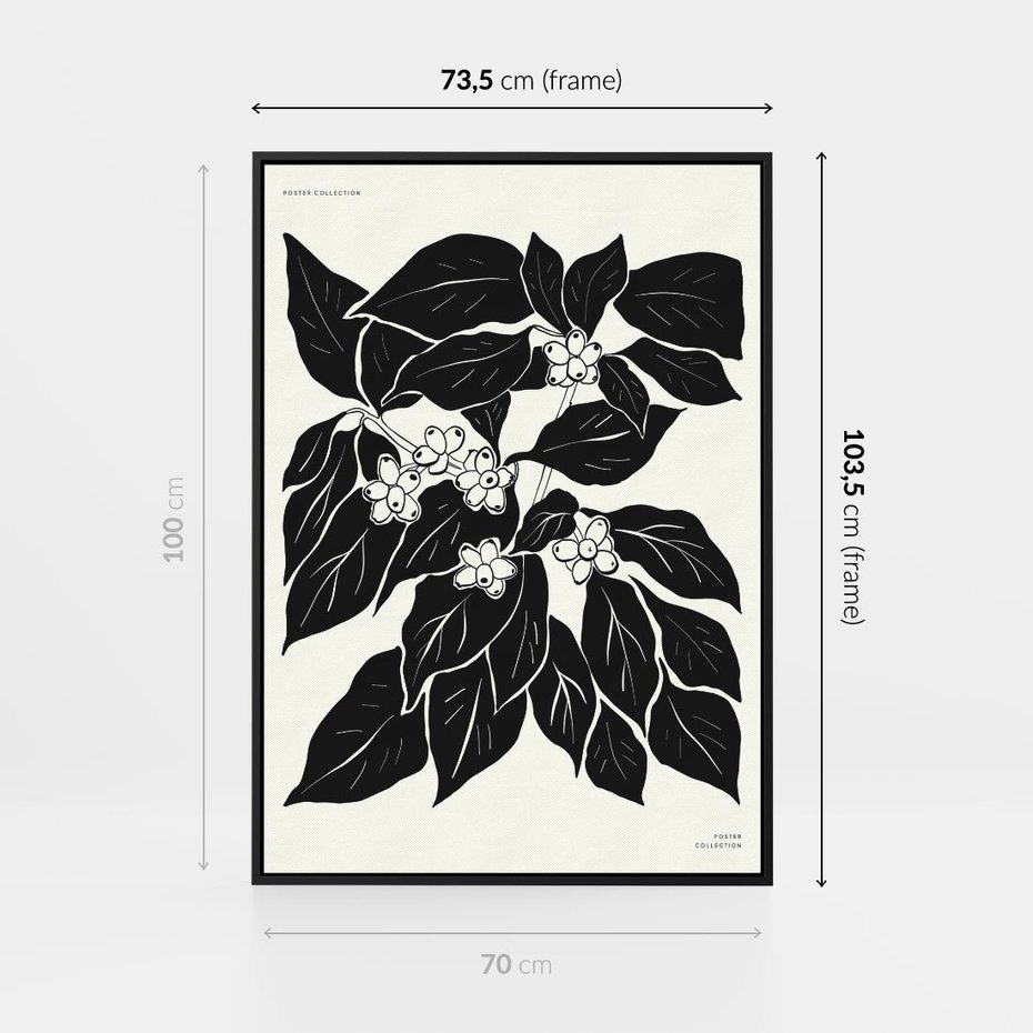 Obraz w ramie 70x100 - Ruchome szkicowe odbicia - czarno biała grafika, roślinność - rama czarna