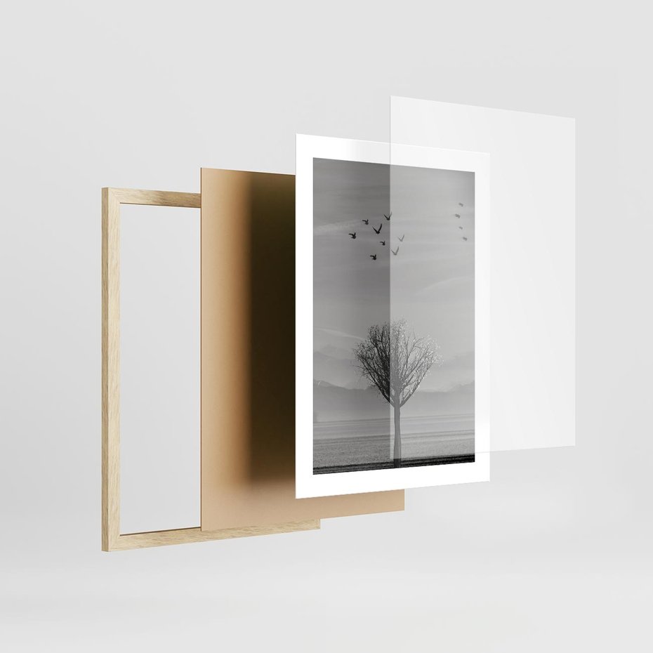 Plakat w ramie 30x40 - Samotne Drzewo - samotne drzewo w polu, czarno białe zdjęcie - rama drewno