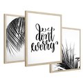 Zestaw obrazy w ramie 40x50 galeria - Palmy, liście, cytat, napis - rama drewno