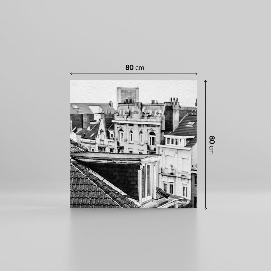 Obraz na płótnie 80x80 - Miasto w Retro Odsłonie - fotografia czarno biała, ujęcie na dachy wielkiego miasta