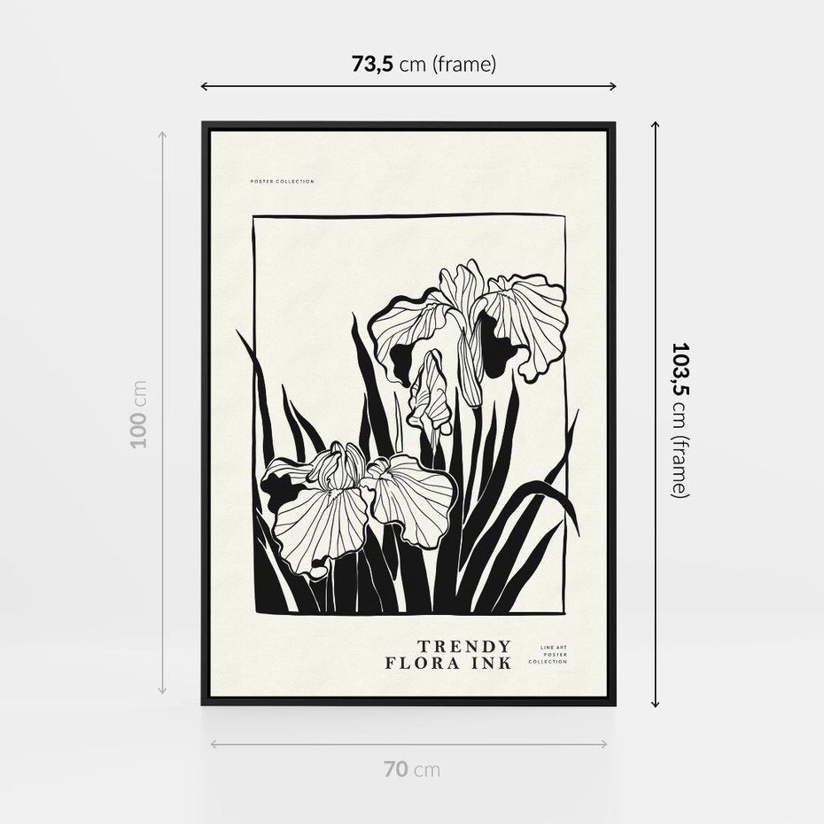 Obraz w ramie 70x100 - Spojrzenia na szkicowaną przeszłość - kwiaty, typografia - rama czarna