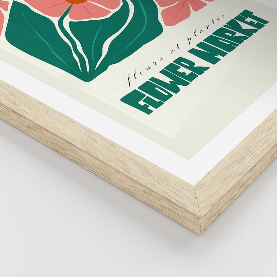 Plakat w ramie 50x70 - Retro Inspiracja - minimalistyczna kwiatowa kompozycja, pastelowe kolory - rama drewno