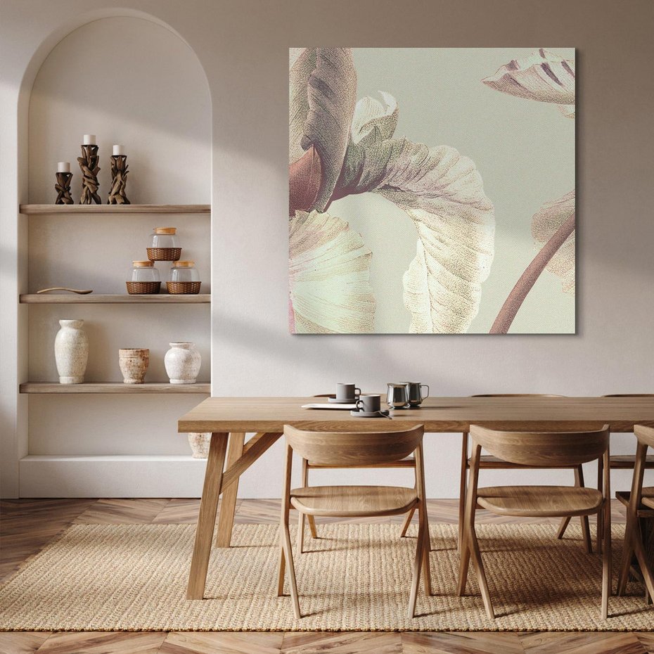 Obraz na płótnie 30x30 - Przenikanie światów barw - kwiaty vintage, tropikalne rośliny