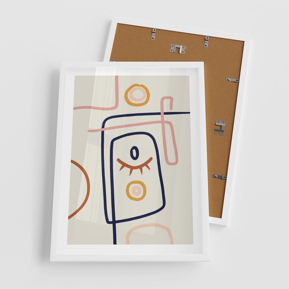 Plakat w ramie 50x70 - Manifestacje Dziwności - abstrakcja w stylu picasso, beżowe tło - rama biała