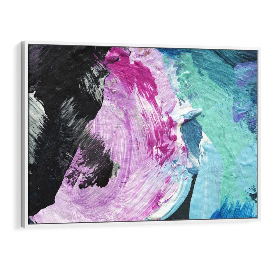 Obraz w ramie 120x80 - Kolorowy rój wyobraźni - rozlane kolorowe farby olejne, abstrakcja - rama biała