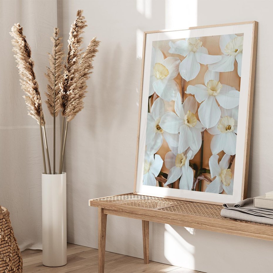 Plakat w ramie 40x50 - Białe Narcyzy - narcyzy, kwiaty - rama drewno