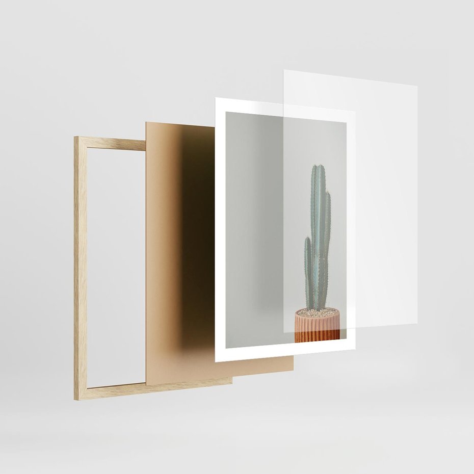 Plakat w ramie 50x70 - Zieleń i Subtelność - kaktusy, liście - rama drewno