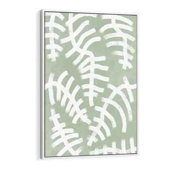 Obraz w ramie 50x70 - Oaza Zieleni - zielona abstrakcja, zgaszona zieleń - rama biała