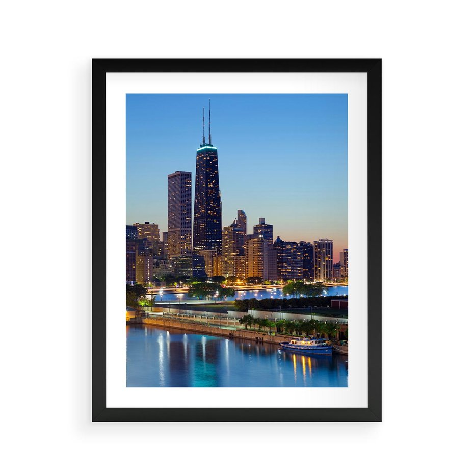 Plakat w ramie 40x50 - Miasto nad Rzeką - miasto, rzeka - rama czarna