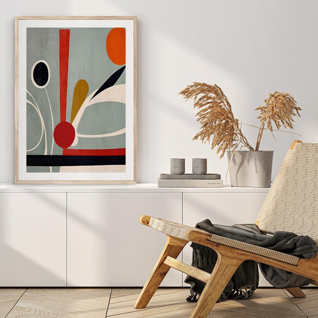 Plakat w ramie 50x70 - Harmonia Kolorowych Impulsów - abstrakcyjny obraz olejny, dziwne formy - rama drewno