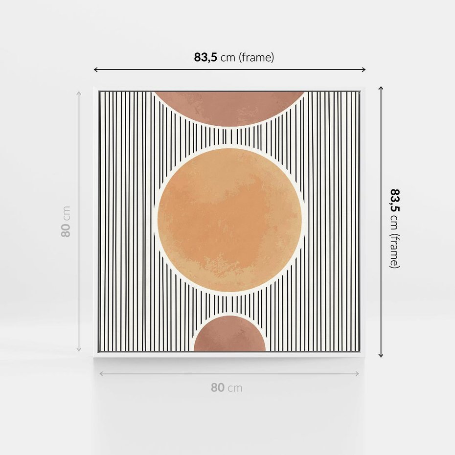 Obraz w ramie 80x80 - Taniec Linii - abstrakcyjna nowoczesna sztuka, koła okręgi - rama biała