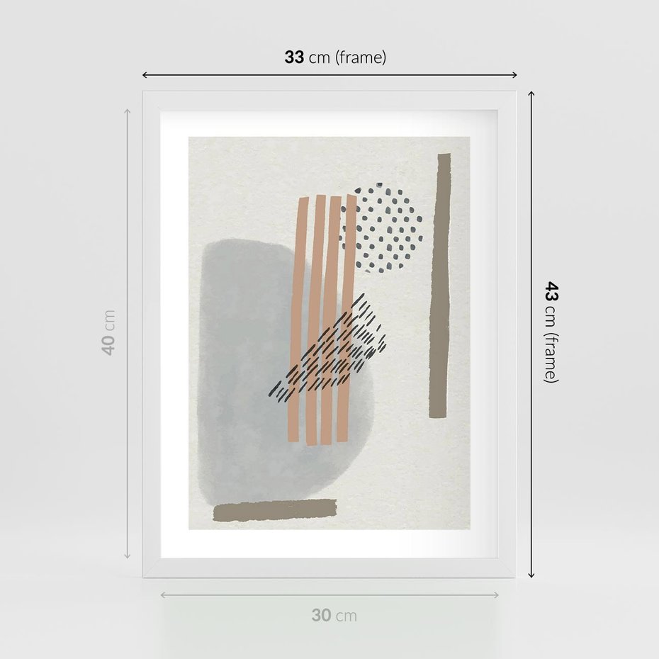 Plakat w ramie 30x40 - Nowoczesna Abstrakcja: Delikatne Beże - abstrakcja, nowoczesna sztuka - rama biała