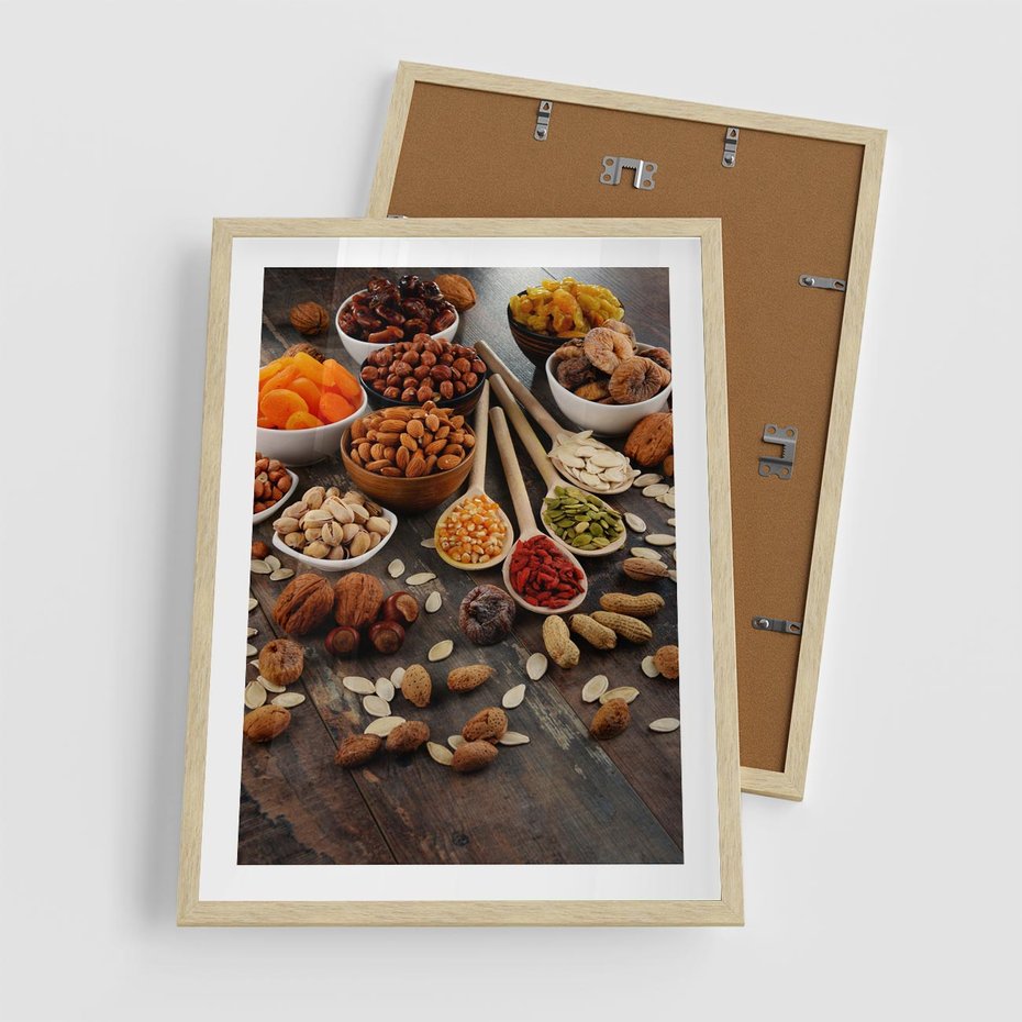 Plakat w ramie 50x70 - Szlachetne smaki kuchni - nasiona, bakalie - rama drewno