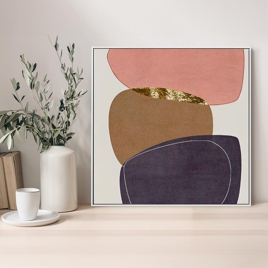 Obraz w ramie 50x50 - Rozkwitające Przenikające Formy - abstrakcyjny obraz, geometryczne formy - rama biała