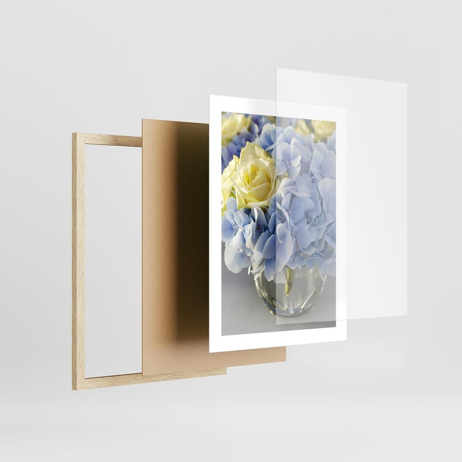 Plakat w ramie 30x40 - Różany Bukiet - bukiet, kwiaty - rama drewno