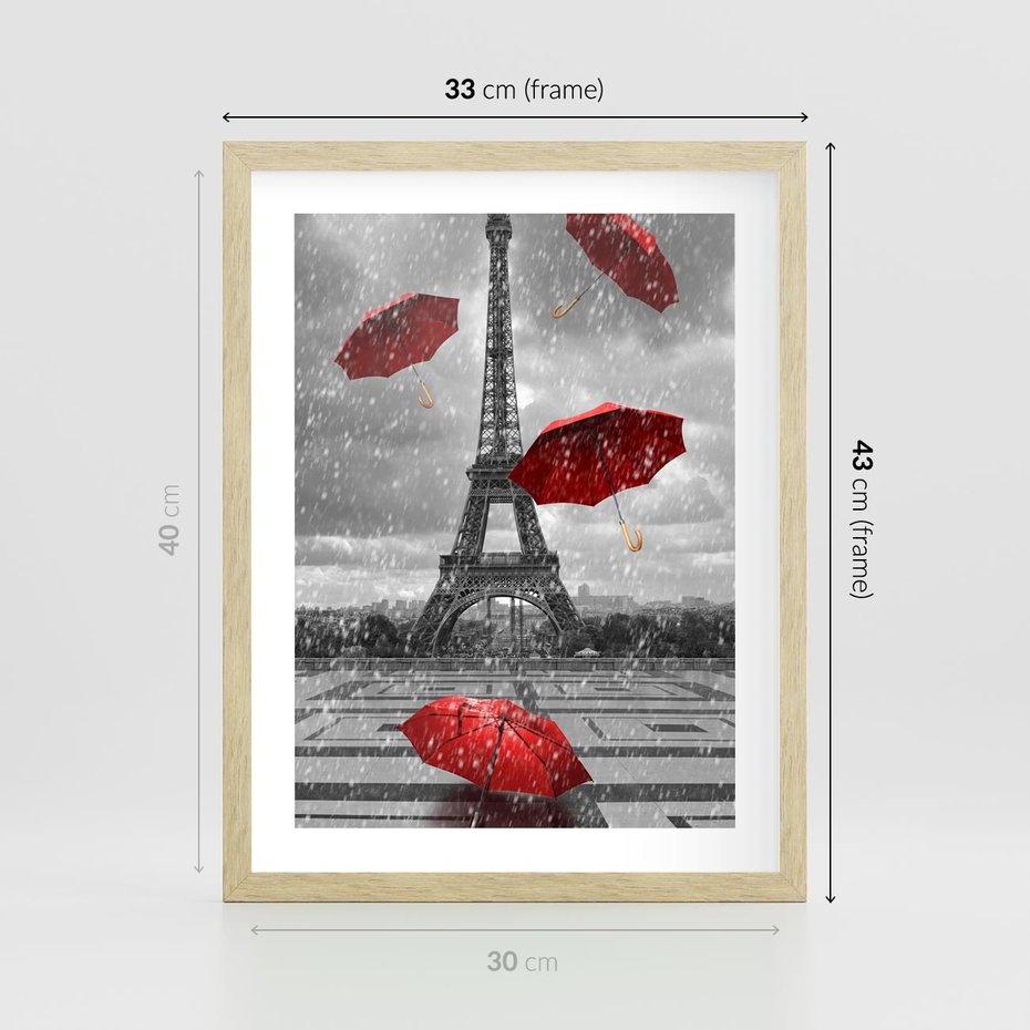 Plakat w ramie 30x40 - Czarno-biała magia Eiffla - Eiffla, Paryż - rama drewno
