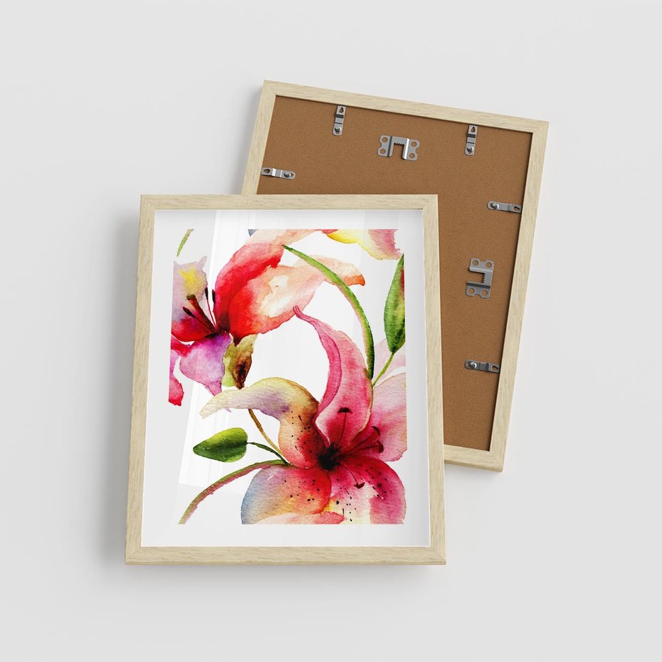 Plakat w ramie 40x50 - Kwiaty w akwareli - delikatne piękno - kwiaty, akwarela - rama drewno