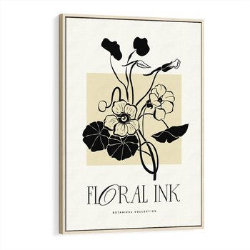 Obraz w ramie 50x70 - Podróż linii kwiatowego czasu - kwiaty, typografia - rama drewno