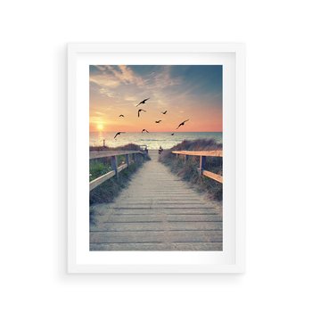 Plakat w ramie 30x40 - Sielanka nad brzegiem - plaża, pomost - rama biała