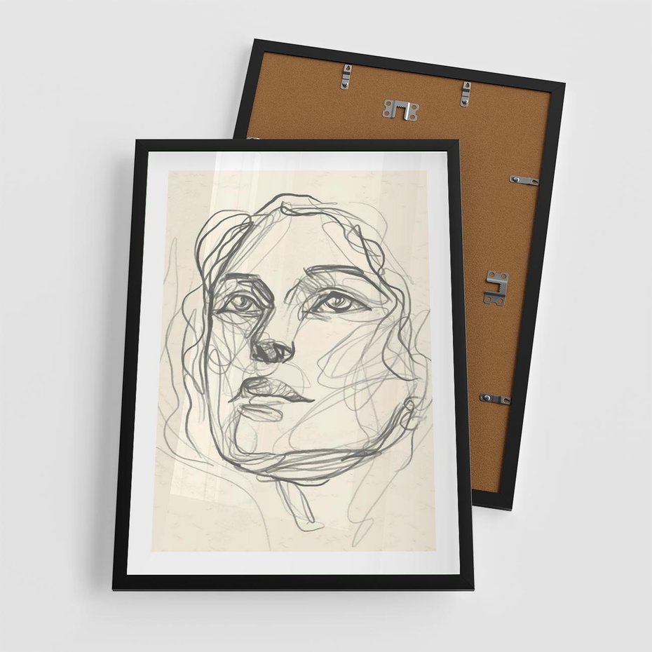 Plakat w ramie 50x70 - Konturem Uchwycone - plakat, minimalistyczny szkic - rama czarna